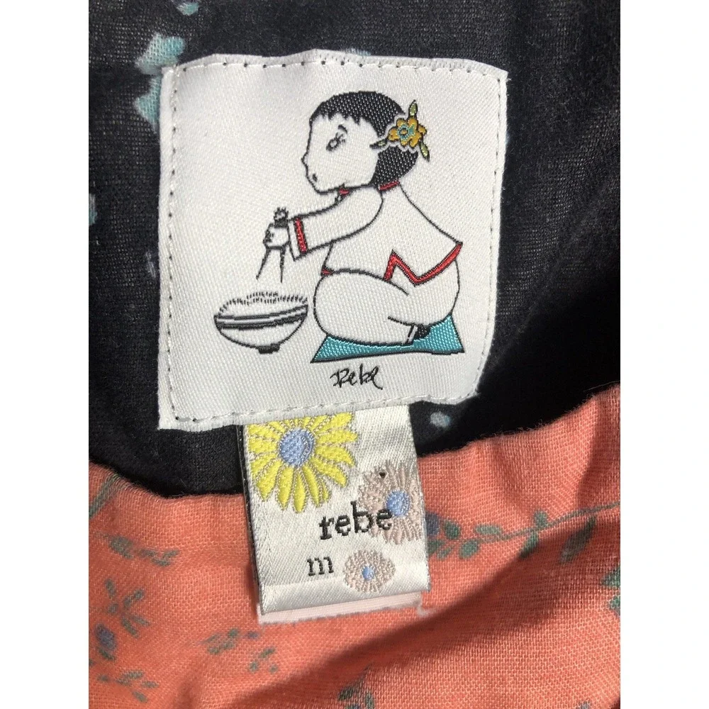 Y2K Rebe USA Floral Cotton Bubble Hem Dress Black Coral 33-28-48 S - Picture 9 of 10